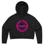 Navlife Womens Crop Hoodie - Black (Pink Print) Style 1