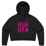 Navlife Womens Crop Hoodie - Black (Pink Print) Style 2