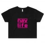 Navlife Ladies Crop Tee - Black (Pink Print) Style 2