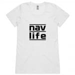 Navlife Ladies Wafer Tee - White (Black Print) Style 2